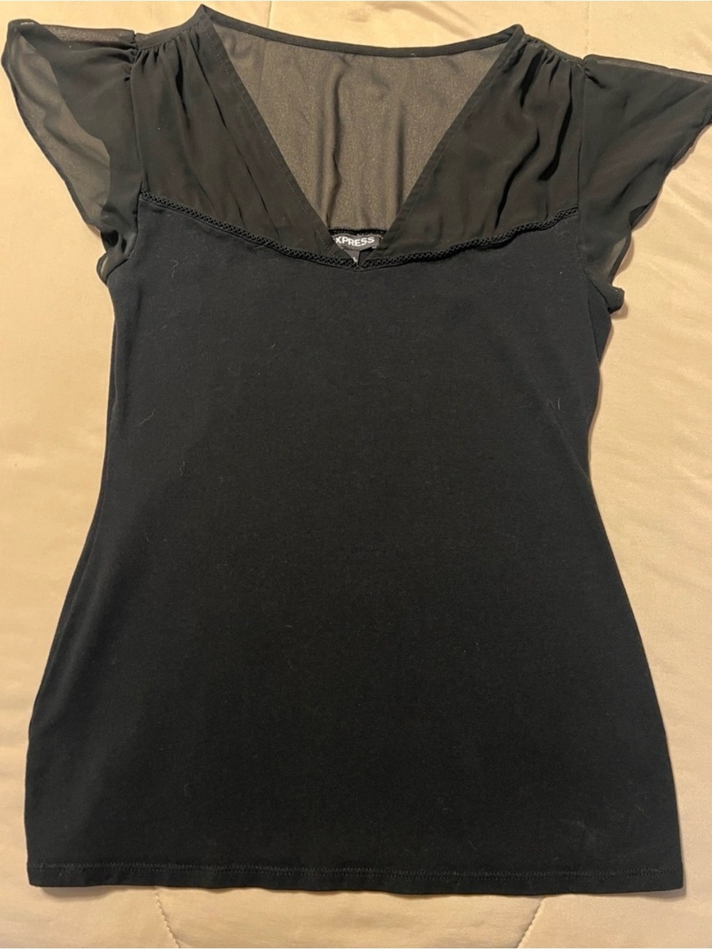 Express Black V-Neck Flutter Sleeve Top